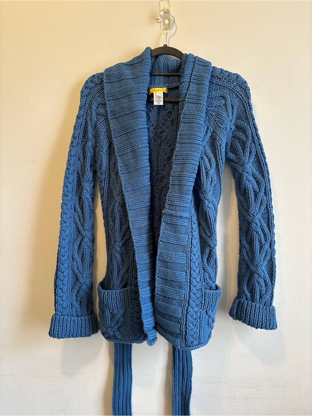 Catherine Malandrino Denim Blue Cable Knit Shawl Cardigan